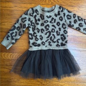 Art Class Gray and Black Leopard Print Sweater Dress with Tulle Skirt Size 2T